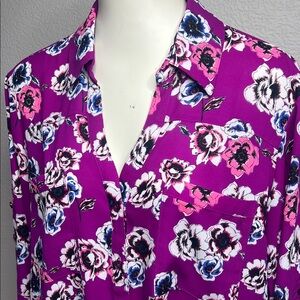 Express Portofino Shirt XL Pink Floral Button Down Blouse